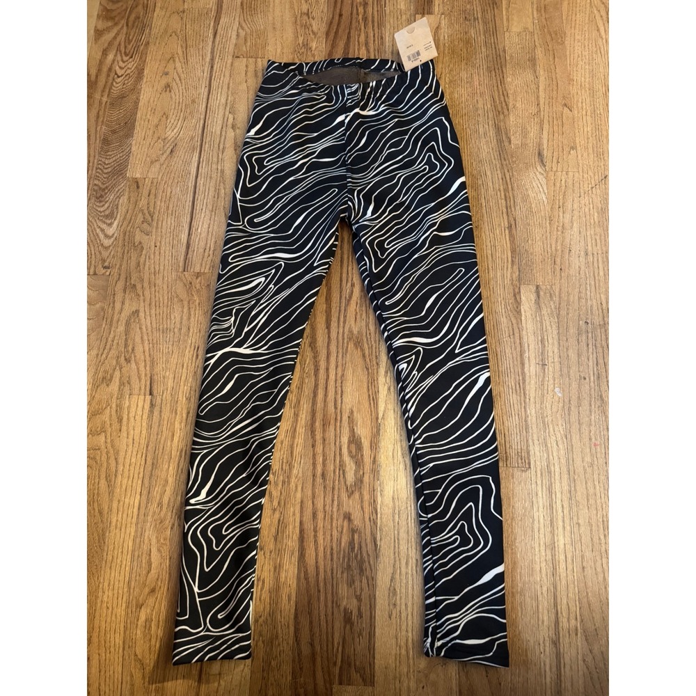 Just Cozy Black White Swirl Fleece Lined Leggings 8-Way Stretch NWT M/L